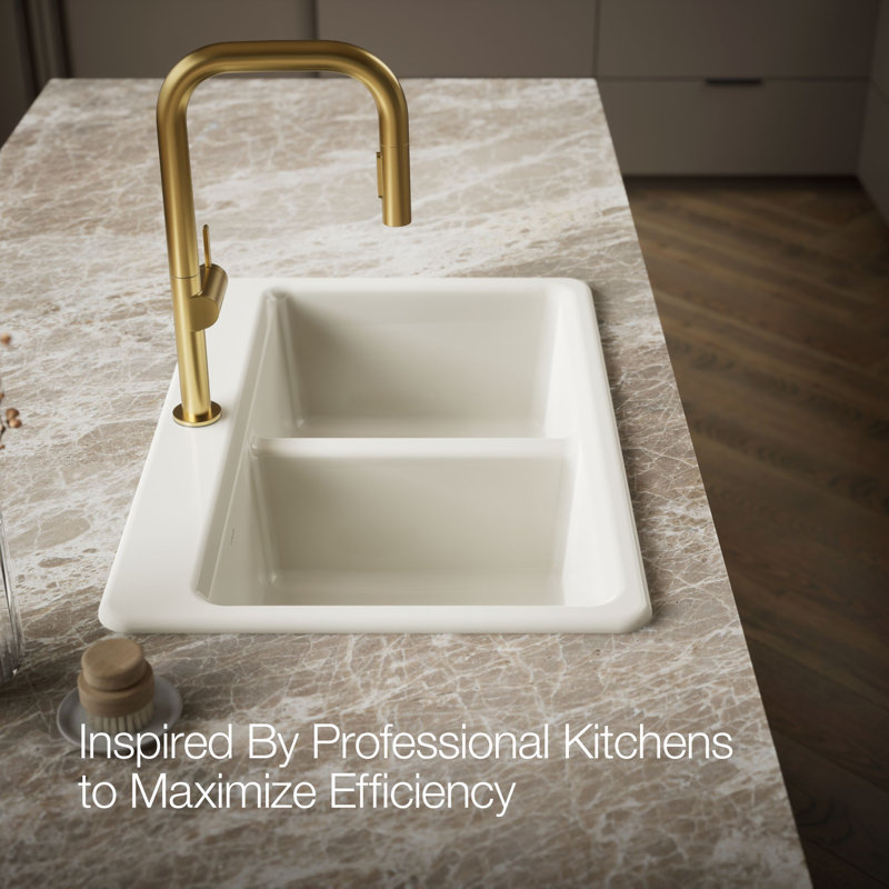Riverby 33 In. Top-Mount Double-Bowl Kitchen Sink, Biscuit, Double-equal bowls, 1 hole