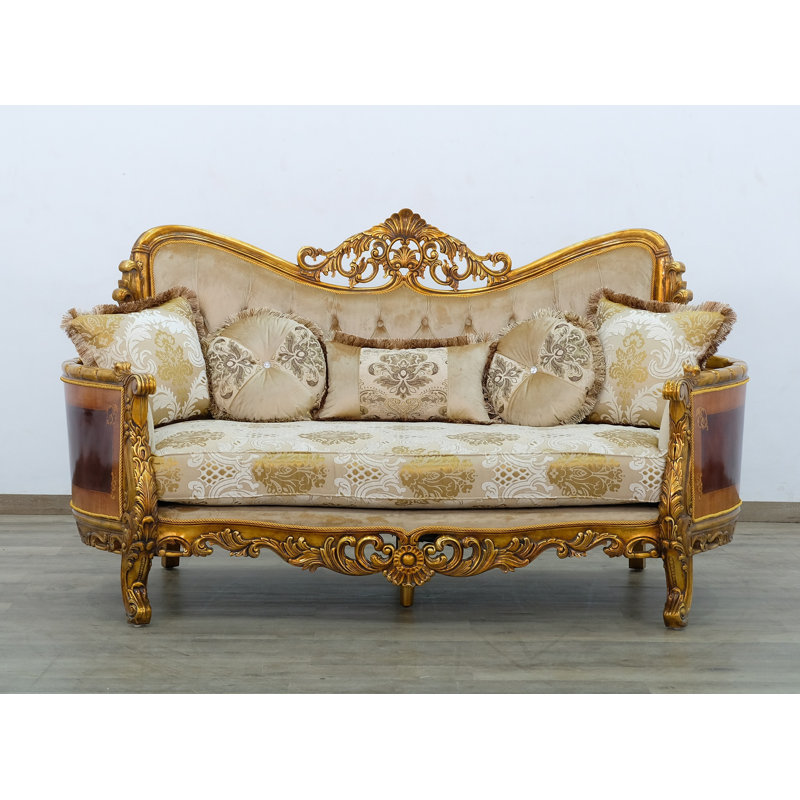 Maggiolini 73'' Upholstered Loveseat, Dark Gold, Gold, beige, light brown