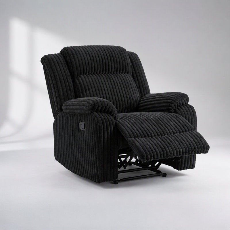 Fauteuil inclinable en velours côtelé noir texturé doux pour un confort et une détente ultimes dans les salons