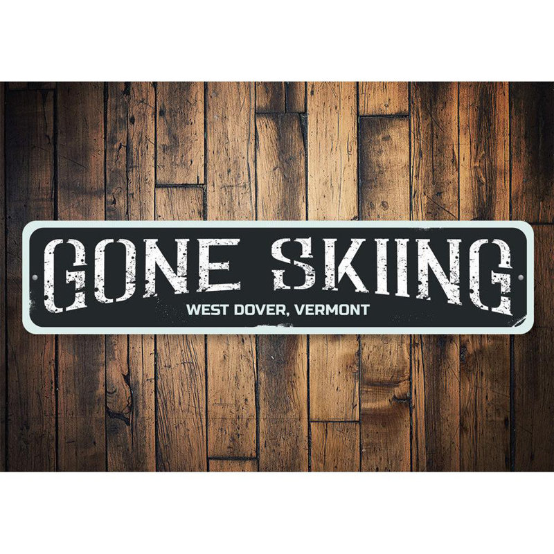 Plaque en aluminium Gone Skiing, H 4 po x l 18 po x P 0,04 po
