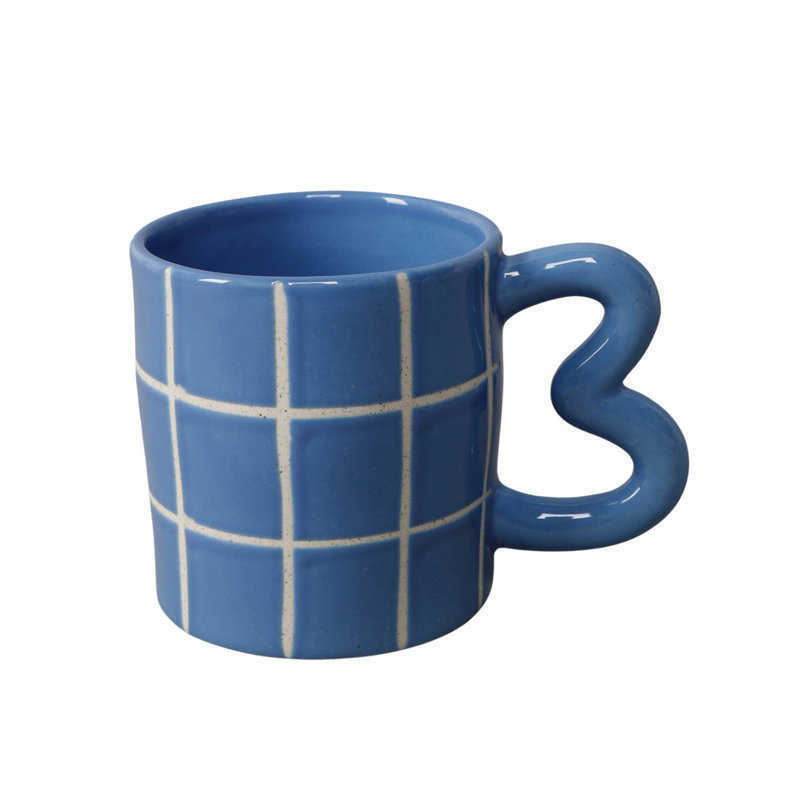 Grande tasse en céramique à carreaux bleus 18 oz