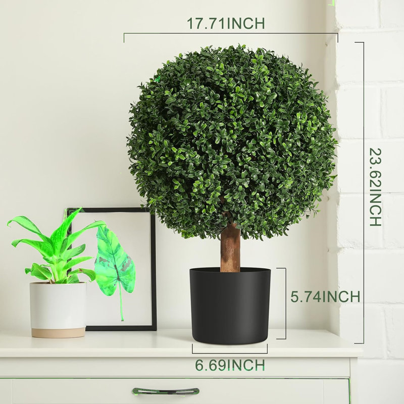 Ensemble de 2 arbres à boules topiaires artificiels 24 pouces avec 2 plantes résistantes aux rayons UV