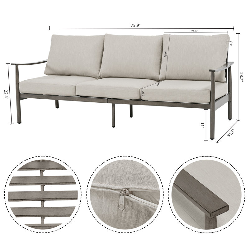 Canapé d'extérieur en aluminium 76 po Mariène, Gris, Brun