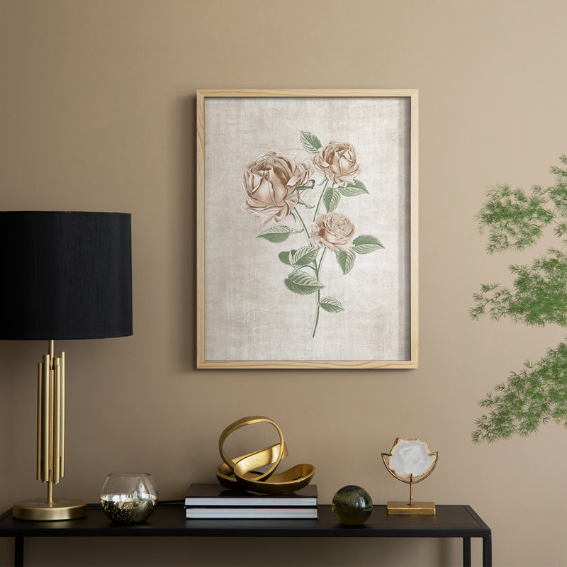 Blushing Rose Botanical II Framed Print - Solid Wood, Natural, 11" H x 9" W