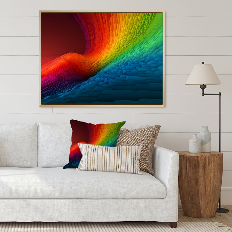 Vagues représentant un arc-en-ciel I - impression, H 34 po x l 44 po x P 1,5 po, Cadre naturel flottant