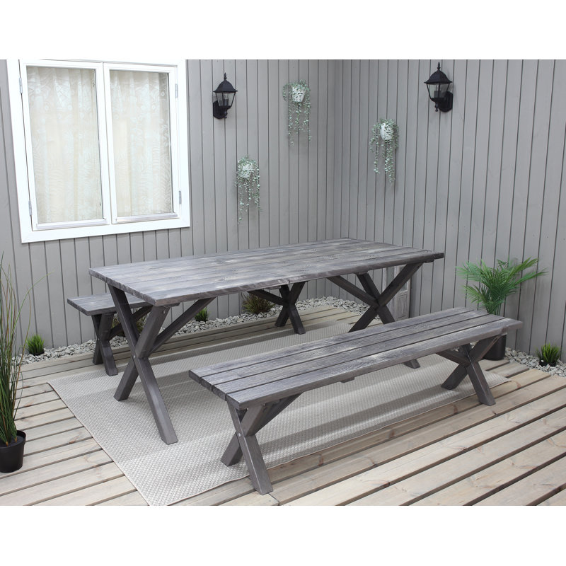 Edgerton 6 - Person Solid Wood Patio Dining Set Rectangular Table, Grey