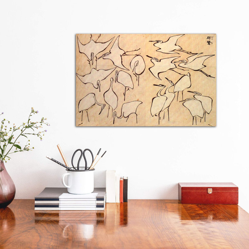 Cranes by Katsushika Hokusai - Wrapped Canvas Painting, 30.48 cm H x 45.72 cm W