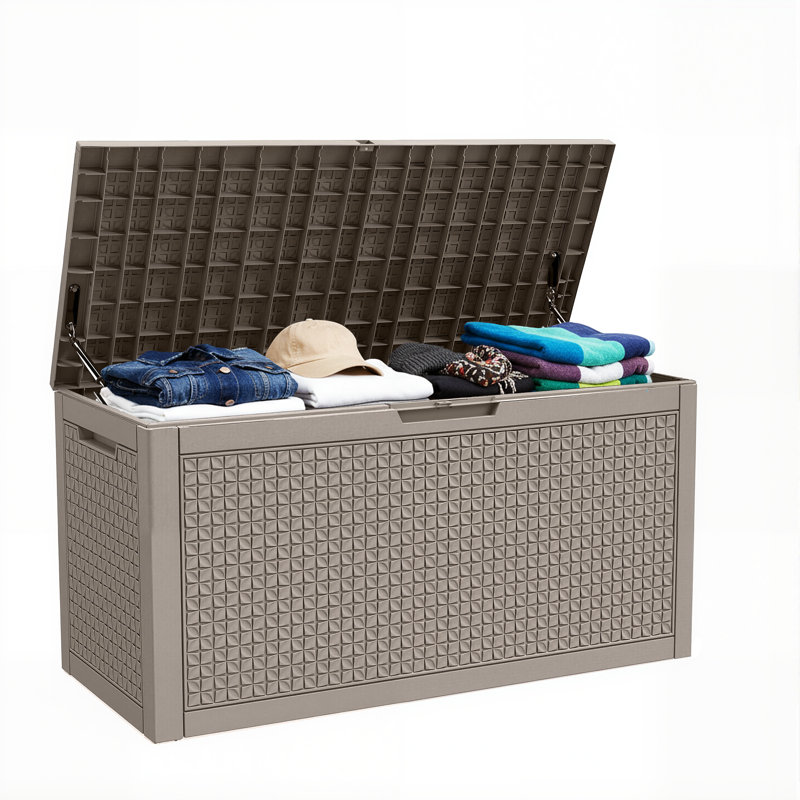 48.49"W 100 Gallon Water Resistant Resin Lockable Deck Box(Light Brown/Gray), Light Brown (Gray)