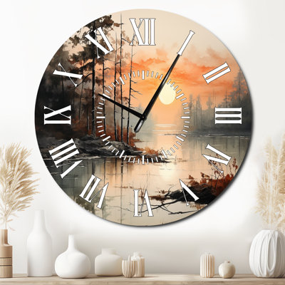 Lake Misty Morning Reflections I - Landscapes White Face Wall Clock