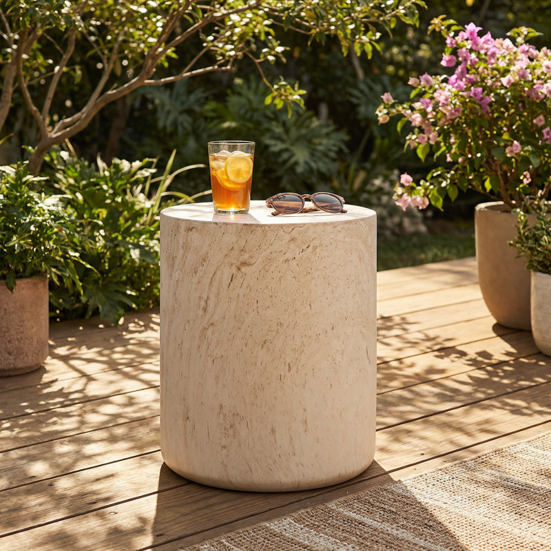 Table d'appoint ronde cylindrique en oxyde de magnésium de 15,75 pouces de diamètre avec table de bout durable