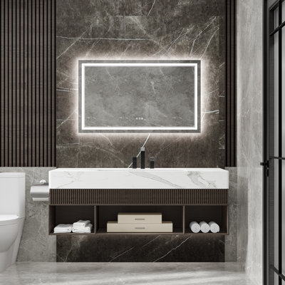 Miroir de salle de bain à DEL avec température de couleur 3, gradation, antibuée, fonction mémoire