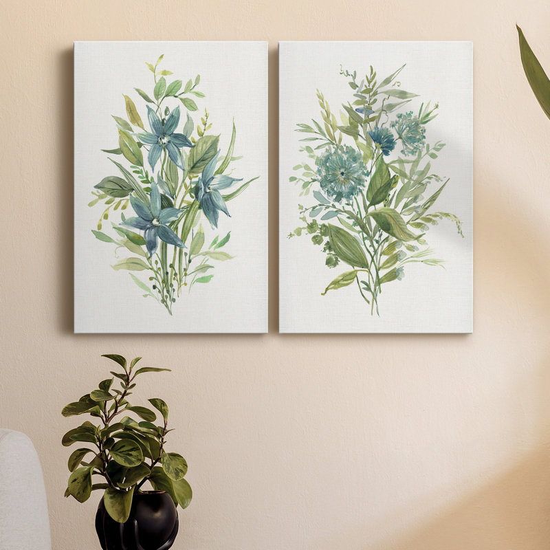 «Greenery I», ensemble de 2 peintures sur toiles, H 18 po x l 12 po x P 1,5 po, Toile tendue