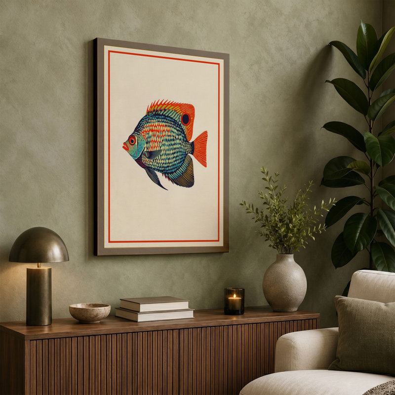 Tropical Fish Study Botanical - Wrapped Canvas, 24x16 - 61.0 x 40.6 cm, Terracotta Border