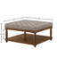 Grande table basse avec repose-pieds carré rembourré en lin touffeté et élégant avec tablette en bois massif pour une utilisation polyvalente-1055918194