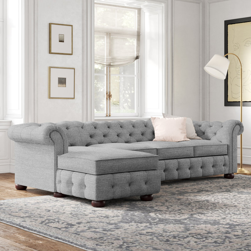 Canapé Chesterfield à accoudoirs roulés en lin 114,9 po Huskins, Lin gris