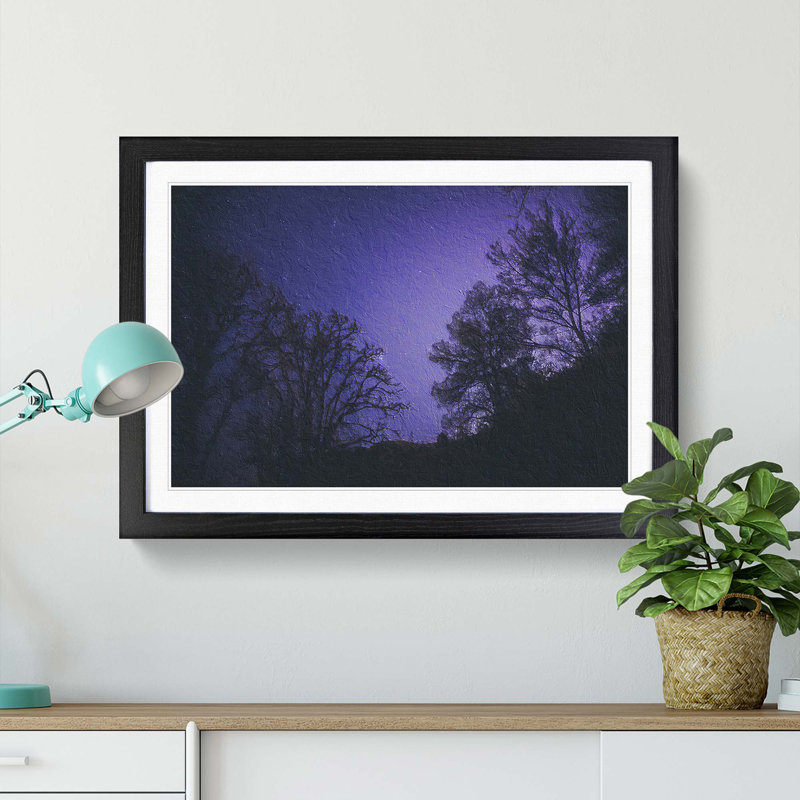 Purple Stars - Picture Frame Painting Print, Black Framed, 48cm H x 65cm W x 2cm D