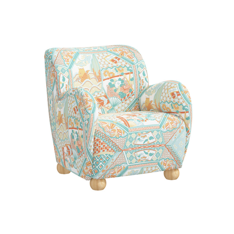 Portland Red from Scalamandre Crafted by Cloth & Company Armchair, Scm Koi Fish Teal Multi Linen