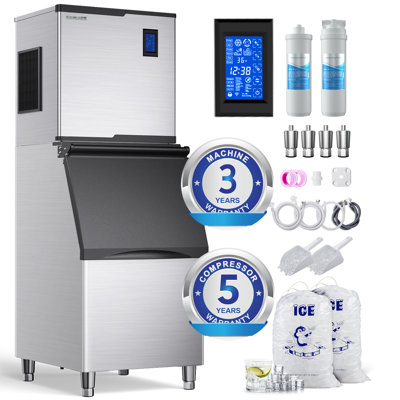 Coolake Commercial Ice Maker Machine 450lbs With 360lb Large Storage, 22 Inch Full Cube Air Cooled Stainless Steel Freestanding Ice Machine For Restau | Fridge.com