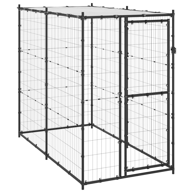 Livingon 180cm H Powder-coated Steel. PE Kennel With Door, Black