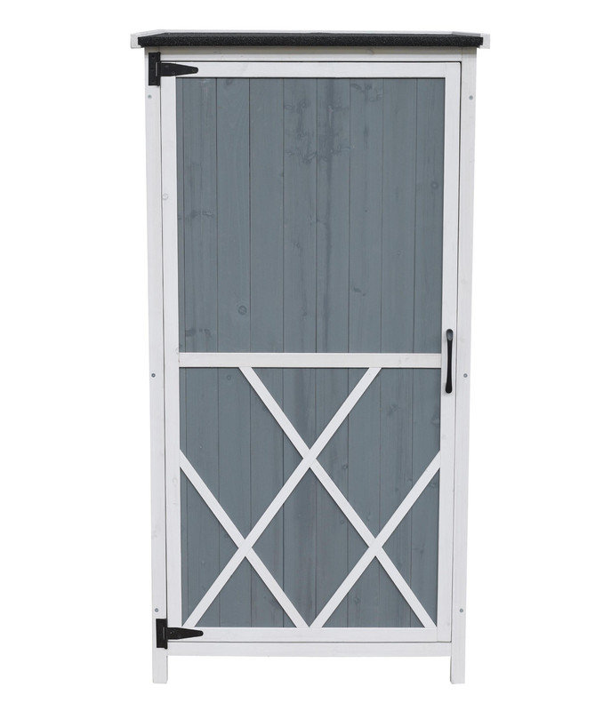 54" Two - Tone Storage Shed in Grey & White - Sloped Roof, 5 Customizable Compartments, Ideal for Outdoor Storage