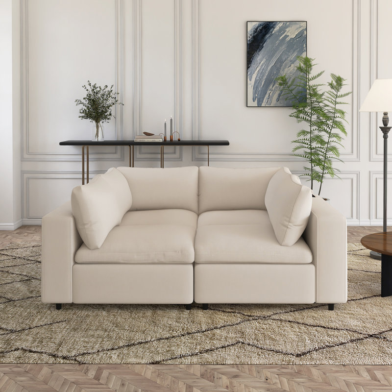 Canapé modulaire en bois avec ports USB, Beige