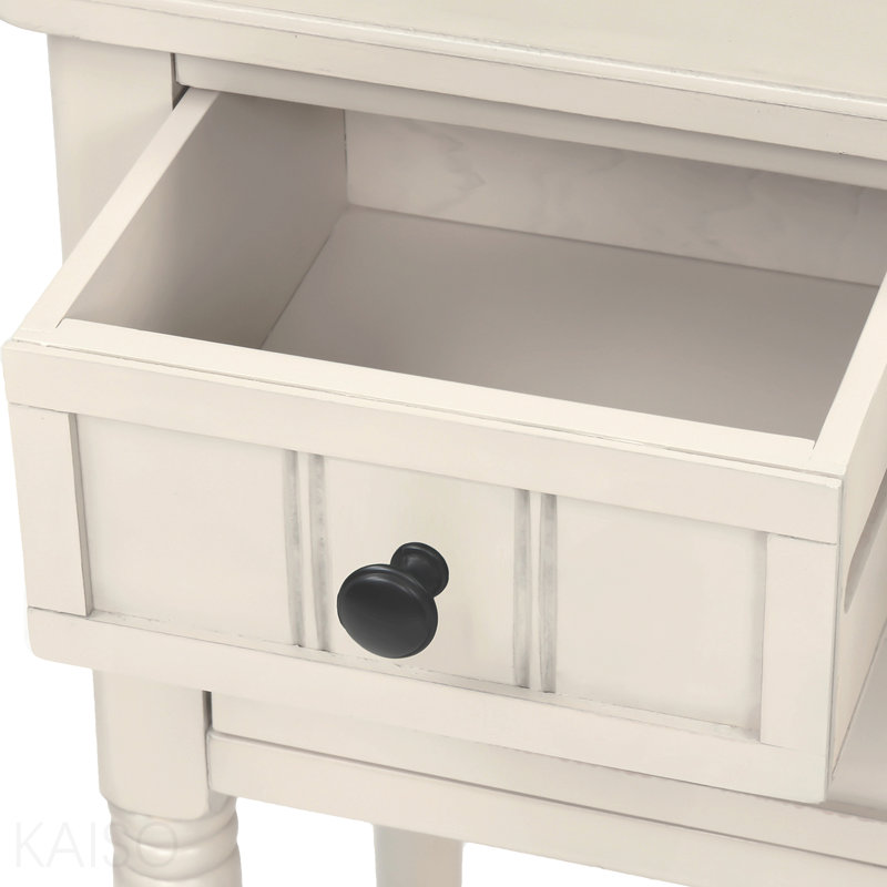 Console étroite, mince, 3 tiroirs, tablette inférieure pour le salon - blanc ivoire