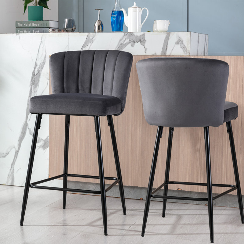 Catharina Upholstered Counter Stool with Metal Frame, Grey