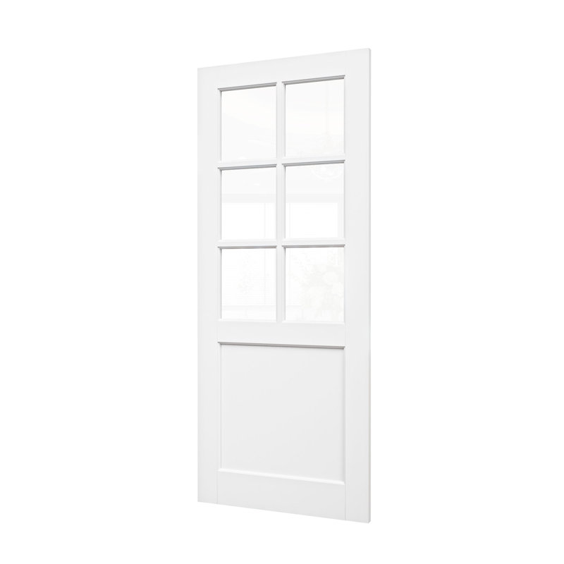 White Primed Solid Core 6-Panel Clear Glass Slab Door Suitable For Bathroom/Pantry, 32" x 80"