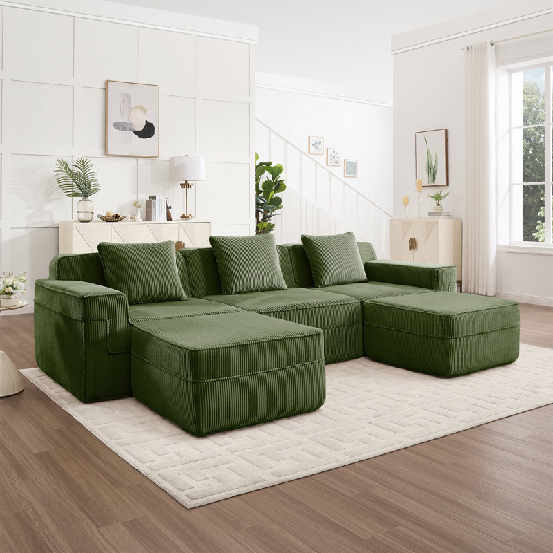 Canapé modulaire modulaire à 3 places en forme de U, H 33,8 po x l 117,3 po x P 71,6 po, 3, Vert