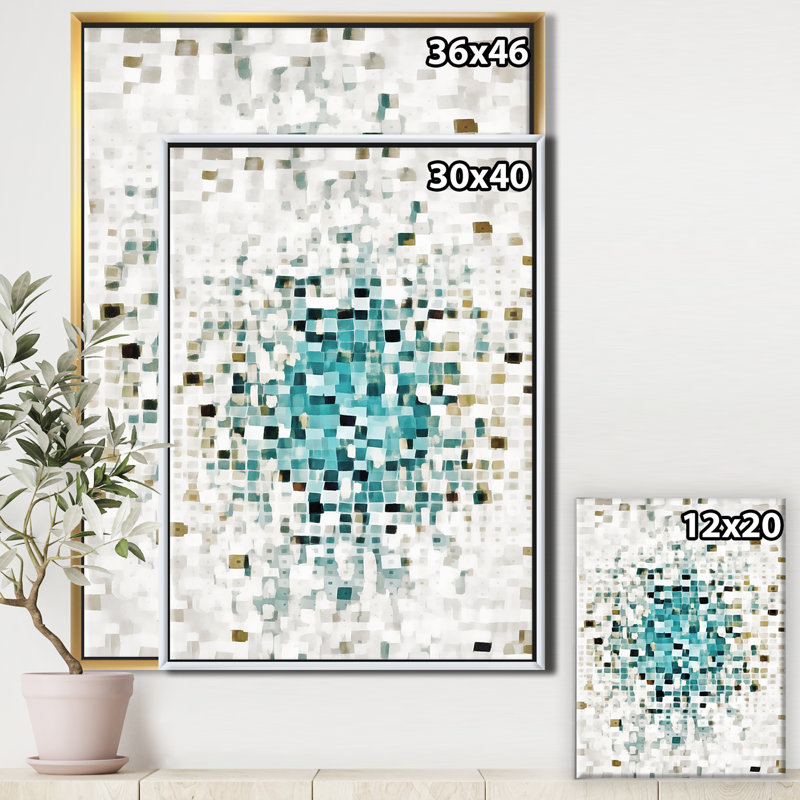 «Geometric Blue Spots II», reproduction d'art sur toile, H 20 po x l 12 po x P 1po, Cadre flottant doré