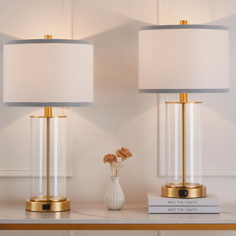 23'' USB Glass Table Lamp Set(Bulbs Included), Gold