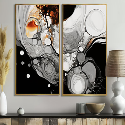 Encre liquide grise et noire Fusion II - grand dessin au trait abstrait