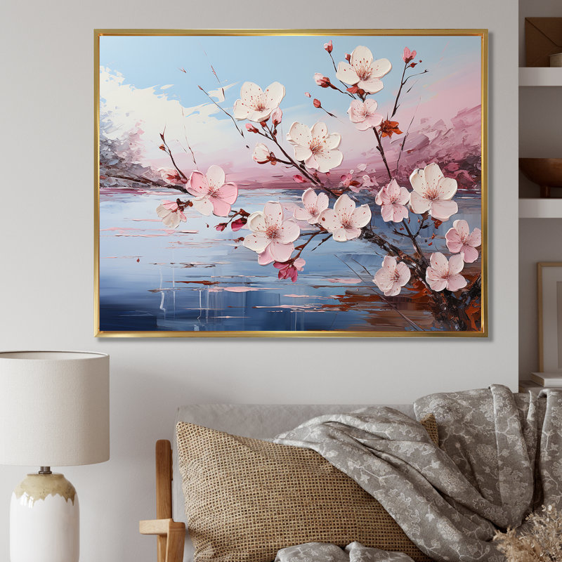 Fleur de pommier I sur toile, H 30 po x l 40 po x P 1,5 po, Cadre flottant doré