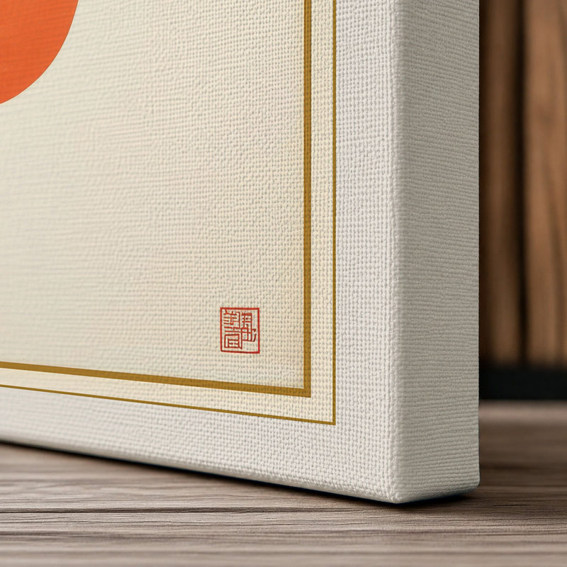 Orange Branch Japandi - Wrapped Canvas, 24x16 - 61.0 x 40.6 cm, Cream Border