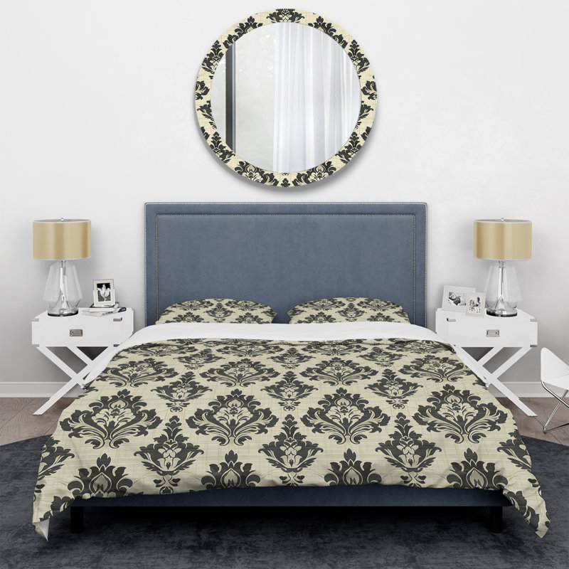 Ensemble de housse de couette Ivory Cream Damask Harmony II - Transitional, Housse de couette simple et deux taies décorative