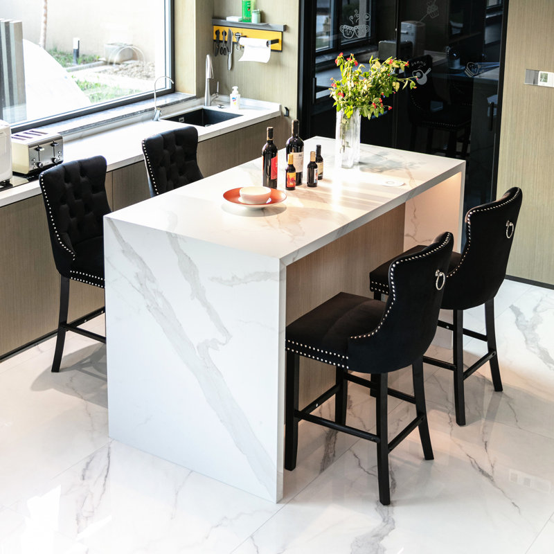 Velours de luxe avec design, fabrication en bois massif, haut, 2 boutons de tissu d'ameublement décoratifs noirs, cadre, garniture, siège confortable, 2 pièces