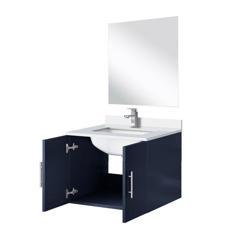 24 po L x P 22 po. Bleu marine, comptoir en quartz blanc, miroir 18 inclus et robinet - meuble-lavabo Scratch Stain