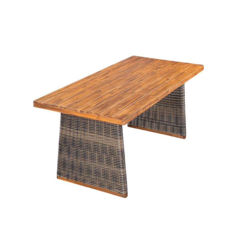 Vera Outdoor Acacia Wood Dining Table With PE Wicker Legs, Gray Wicker