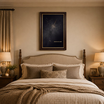 Golden Constellations And Shooting Star Over Dark Moon Canvas Wall Art