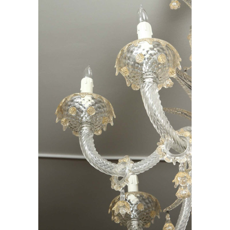 Lustre empire vénitien Murano, Laiton brossé, Cognac, H 26 po x l 24 po x P 24 po