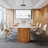 Conference Table With Unique Travertine Slab Top And Semi-Circular Stripe Base