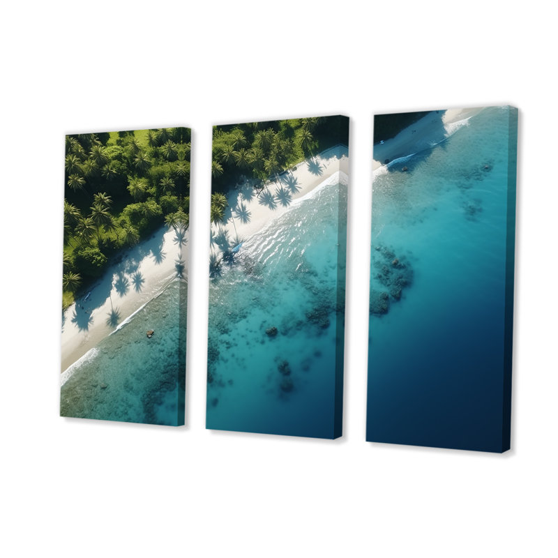 Vue aérienne de la plage relaxante II - art mural plage, Toile tendue, H 40 po x l 61 po x P 1 po