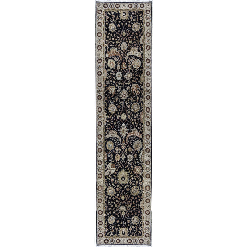 Chemin de table noir et or noué à la main de haute qualité, Tapis de couloir 2 pi 11 po x 17 pi 9 po