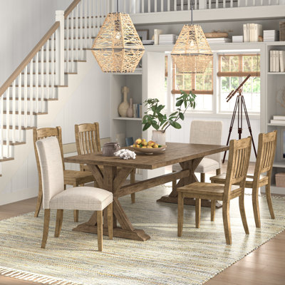 Averie 6 - Person Extendable Pine Solid Wood Top Trestle Dining Set