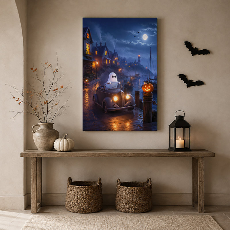Art mural blanc sur toile, "White Ghost Drive", H 30 po x l 20 po