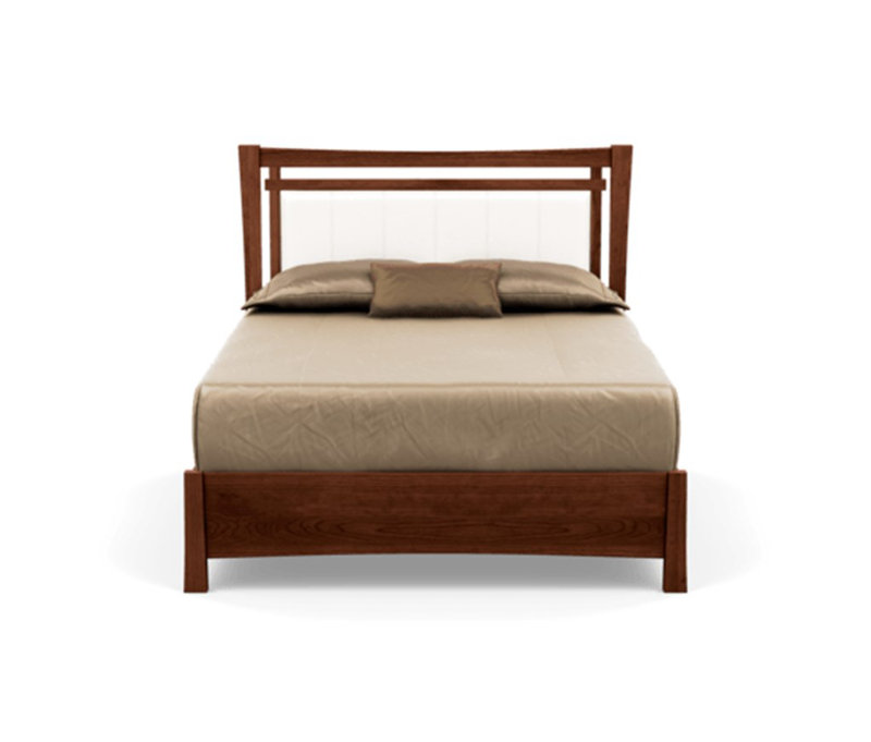 Lit plateforme en tissu d’ameublement Monterey, Très grand californien, Cognac Cerise, Café en cuir
