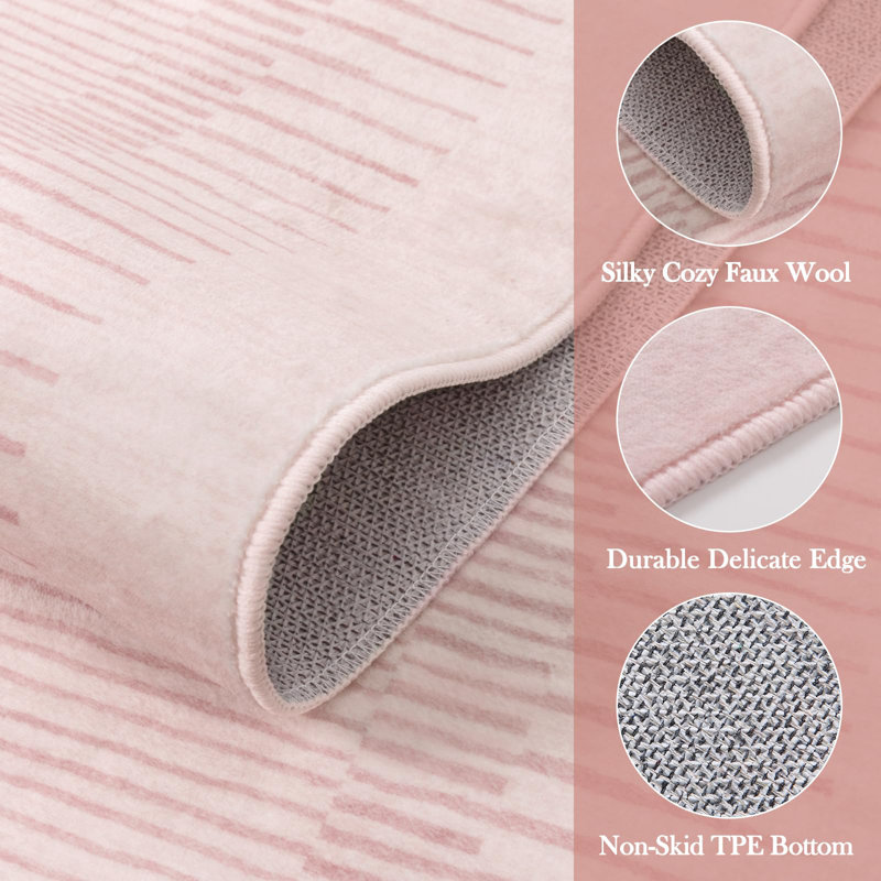 Celeta Modern Berber Stripe Washable Area Rug with Non-Slip Backing, Soft Low-Pile Rug for Living Room Bedroom