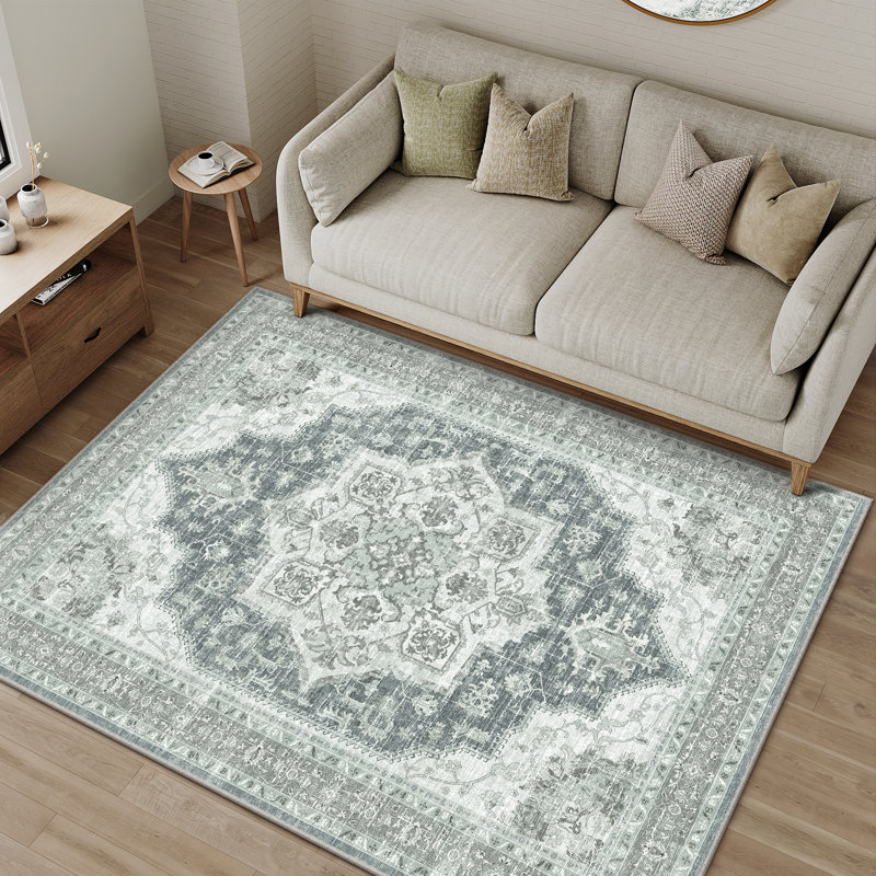 Machine Washable Vintage Area Rug With Non-Slip Backing, Rectangle 3' x 5'