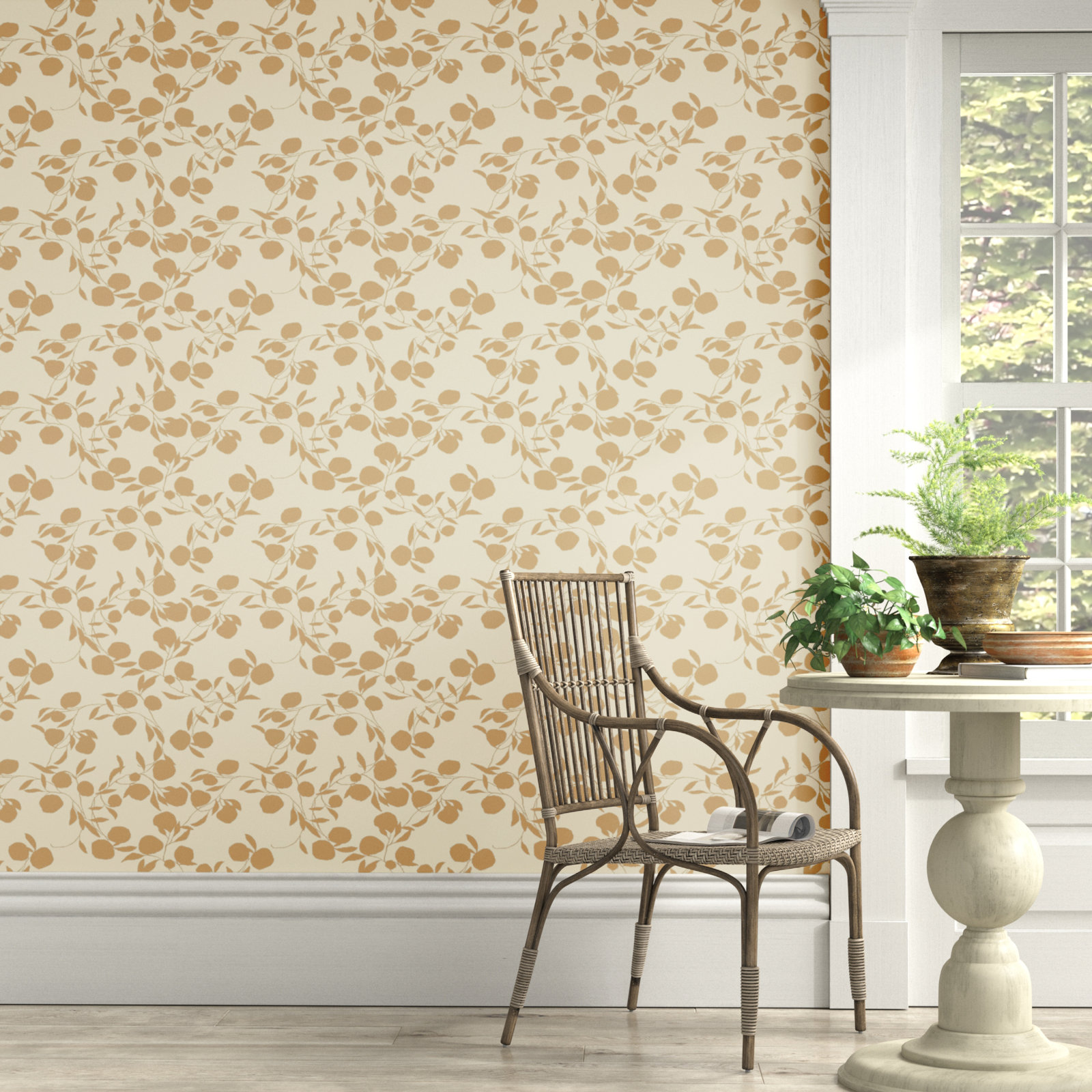 Keller Floral Wallpaper, Orange/Cream