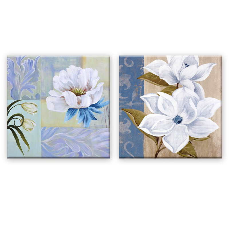 Peinture à l'huile, fleurs sur toile, 2 pièces, H 12 po x l 24 po x P 1,5 po